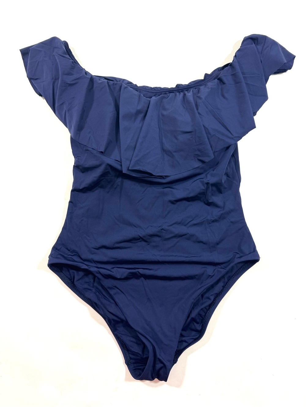 Trina Turk Off Shoulder Ruffle Swimsuit One Piece Solid Blue